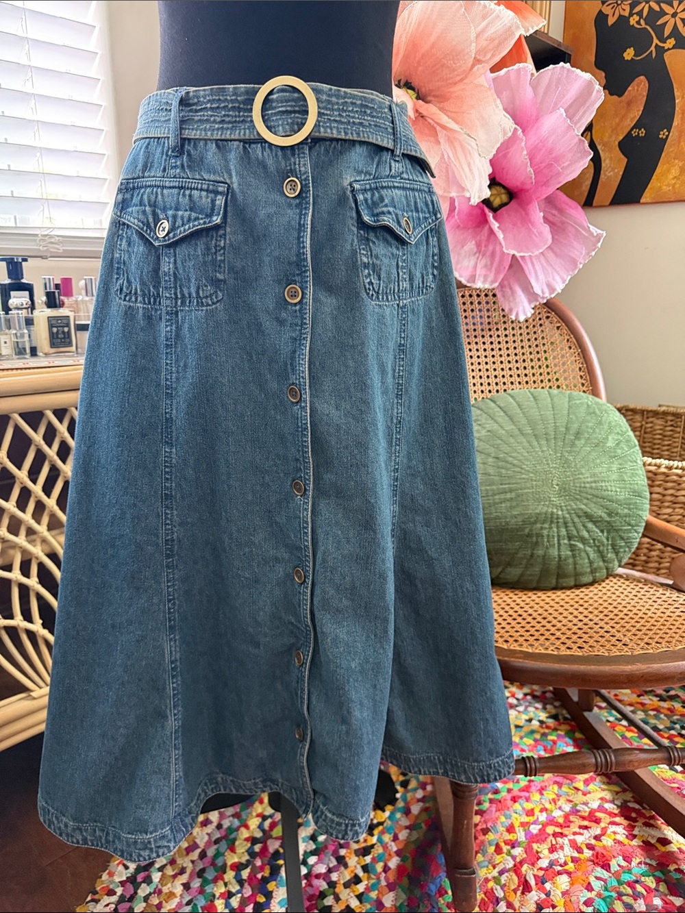 Vintage 80s/90s Jones New York Button Up Boho Classic Preppy Denim Tulip Skirt